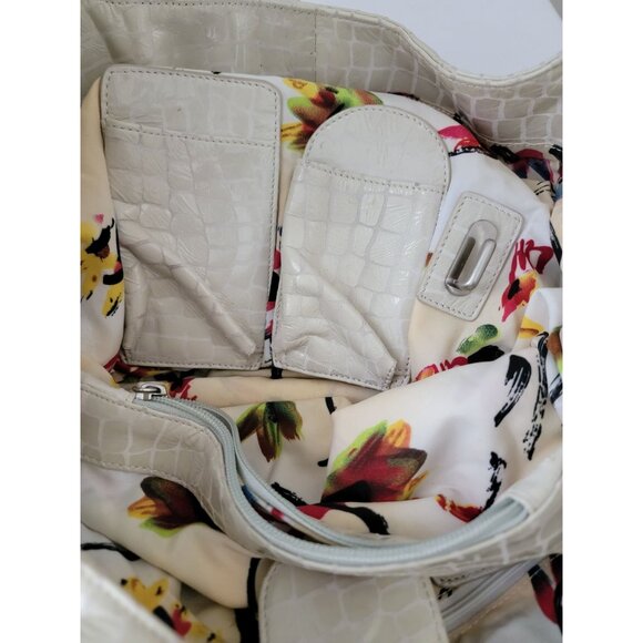 CHI By Carlos Falchi Croc Embossed Beige Leather Hobo Shoulder Bag w/ Dustbag - Picture 5 of 11